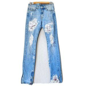 Marc Jacques Burton Jeans "Rare Find" Crixus 27 Destroyed Denim Blue Size 30